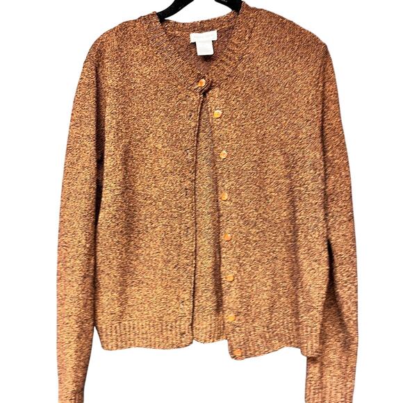 vintage M women's Pierre Cardin crew neck textured cardigan sweater orange black - Picture 1 of 4